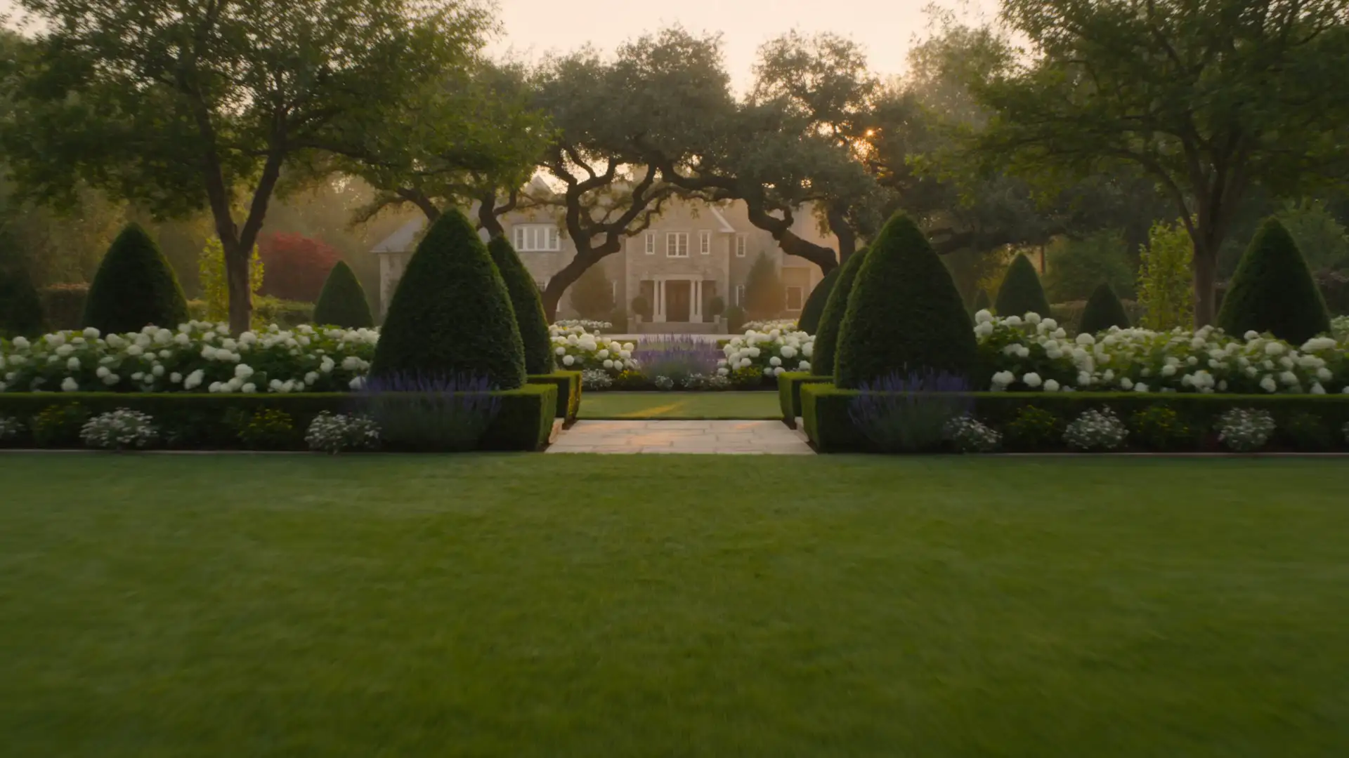 Estate garden at golden hour